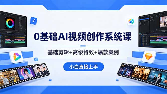 0基础AI视频创作系统课，基础剪辑+高级特效+爆款案例，小白直接上手-大伟资源网