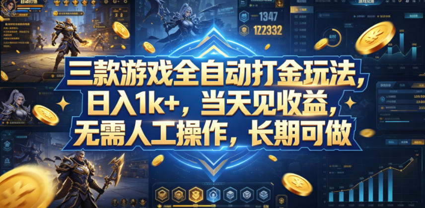 三款游戏全自动打金玩法，日入1k+，当天见收益，无需人工操作，长期可做【揭秘】-大伟资源网