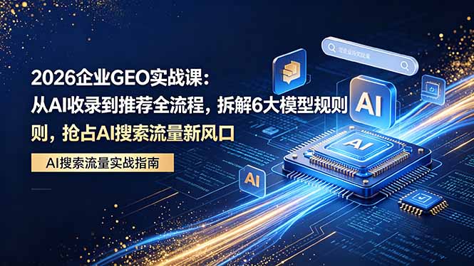 2026 企业GEO实战课：从AI收录到推荐全流程，拆解6大模型规则，抢占 AI 搜索流量新风口-大伟资源网
