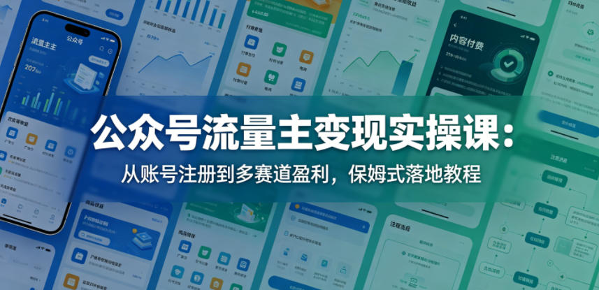 公众号流量主变现实操课：从账号注册到多赛道盈利，保姆式落地教程-御文网