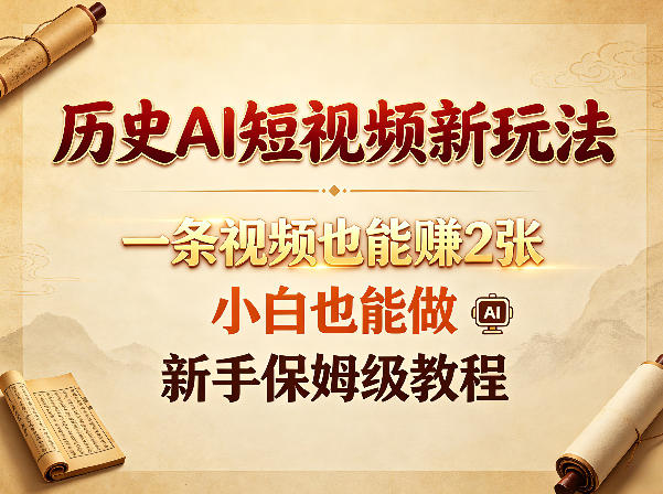 历史AI短视频新玩法，一条视频也能賺2张，小白也能做，新手保姆级教程-大伟资源网