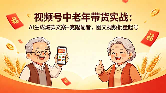 视频号中老年带货实战：AI生成爆款文案+克隆配音，图文视频批量起号-御文网