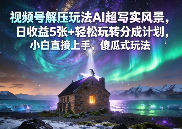 视频号解压玩法AI超写实风景，日收益5张+轻松玩转分成计划，小白直接上手，傻瓜式玩法-御文网