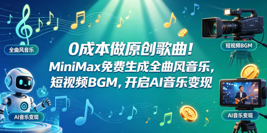 0成本做原创歌曲！MiniMax免费生成全曲风音乐，短视频BGM，开启AI音乐变现-御文网