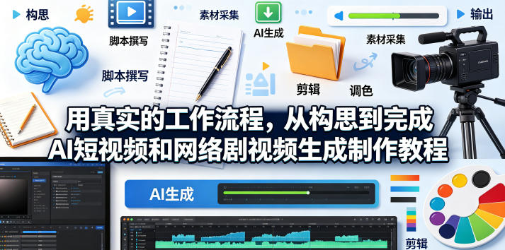 用真实的工作流程，从构思到完成AI短视频和网络剧视频生成制作教程-中英字幕-御文网