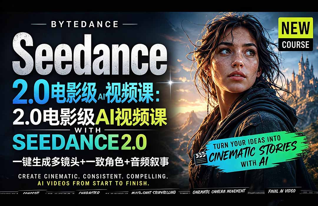 Seedance 2.0电影级AI视频课:一键生成多镜头+一致角色+音频叙事-御文网