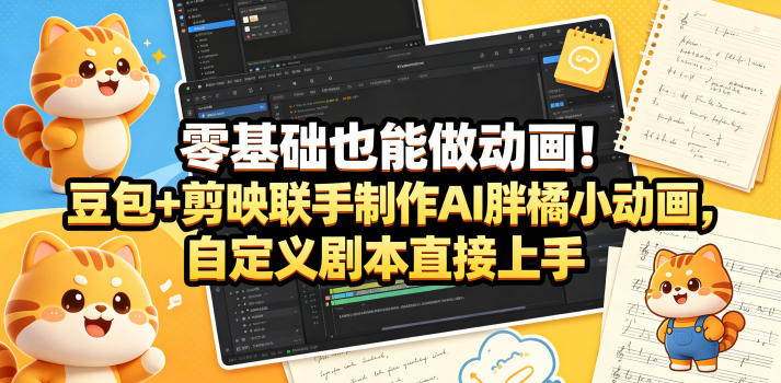 零基础也能做动画！豆包+剪映联手制作AI胖橘小动画，自定义剧本直接上手-御文网