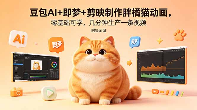 豆包AI+即梦+剪映制作胖橘猫动画,零基础可学,几分钟生产一条视频,附提示词-御文网