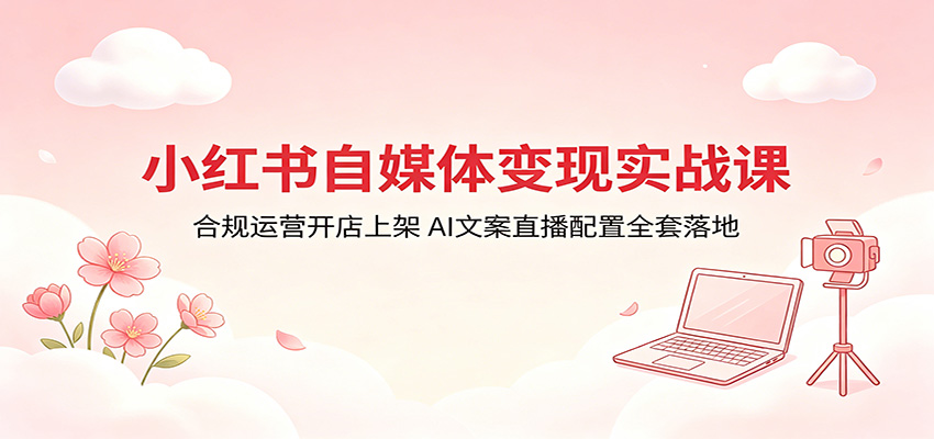 小红书自媒体变现实战课：合规运营开店上架，AI文案直播配置全套落地-御文网