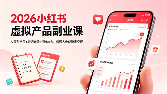 2026小红书虚拟产品副业课,AI原创产品+笔记流量+投流放大,普通人也能稳定变现-御文网
