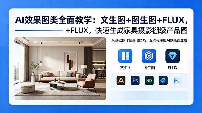 AI效果图类全面教学：文生图+图生图+FLUX，快速生成家具摄影棚级产品图-御文网