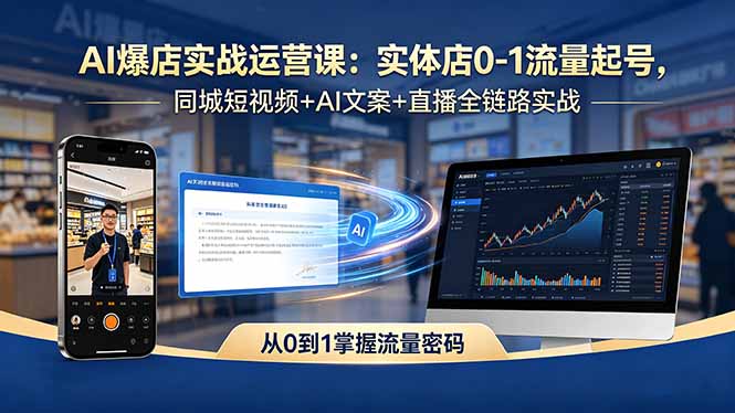 AI爆店实战运营课:实体店0-1流量起号,同城短视频+AI文案+直播全链路实战-御文网