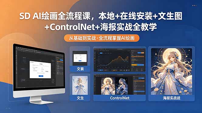 SD AI绘画全流程课,本地+在线安装+文生图+ControlNet+海报实战全教学-御文网