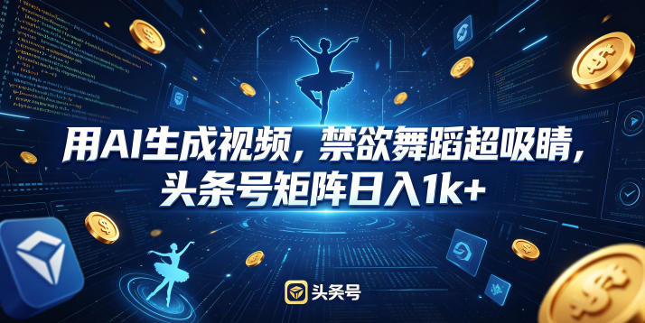 用AI生成视频,禁欲舞蹈超吸睛,头条号矩阵日入1k+-御文网