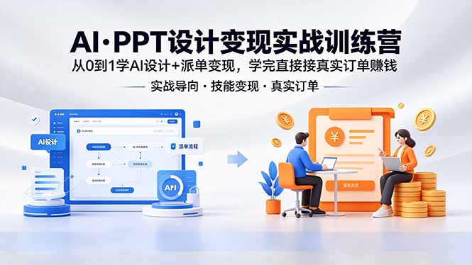 AI·PPT设计变现实战训练营,从0到1学AI设计+派单变现,学完直接接真实订单赚钱-御文网