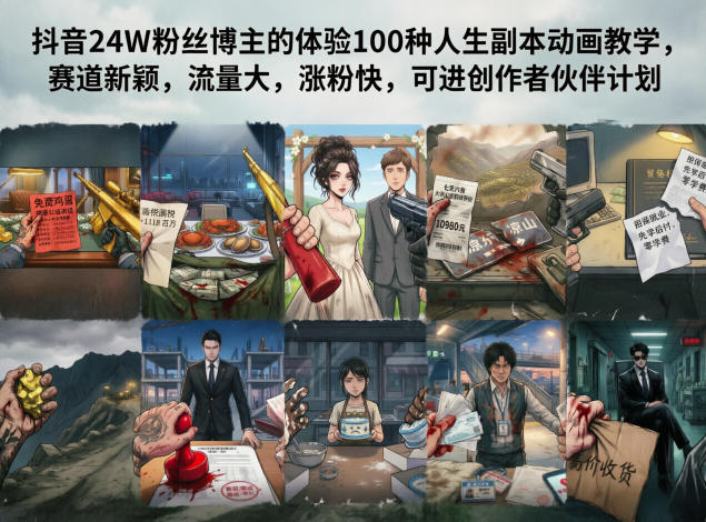 抖音24W粉丝博主的体验100种人生副本动画教学,赛道新颖,流量大,涨粉快,可进创作者伙伴计划-御文网