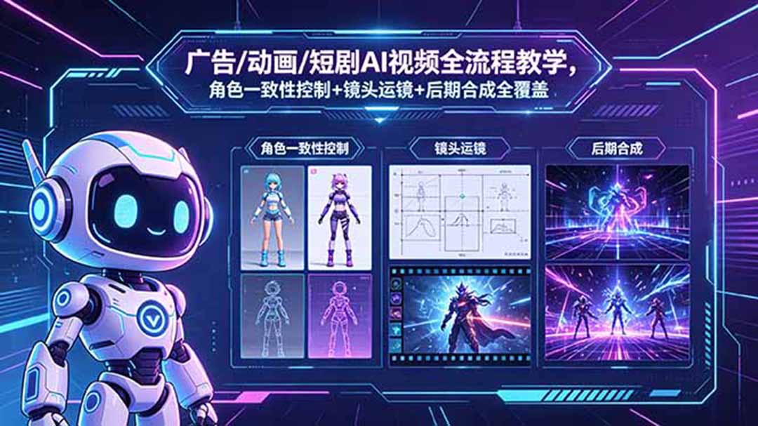 广告/动画/短剧AI视频全流程教学,角色一致性控制+镜头运镜+后期合成全覆盖-御文网