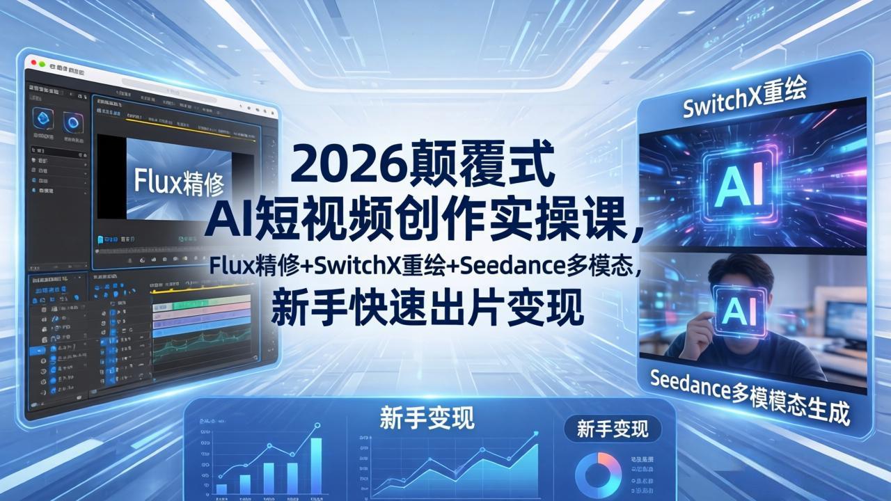 2026颠覆式 AI短视频创作课-5月更新,Flux精修+SwitchX重绘+Seedance多模态,新手快速出片变现-御文网
