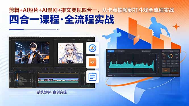 剪辑+AI短片+AI漫剧+推文变现四合一,从卡点抽帧到打斗戏全流程实战-御文网