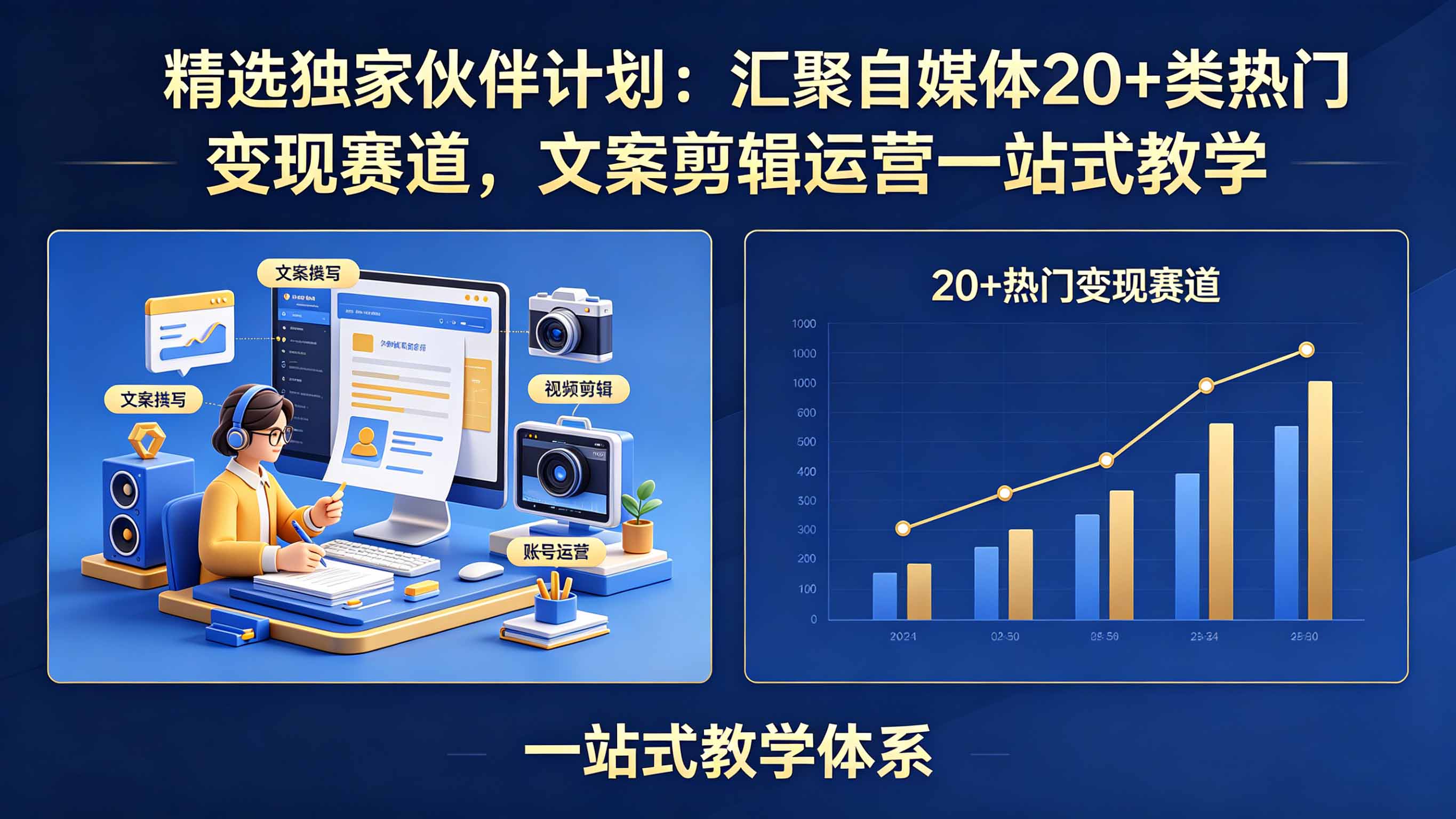 精选独家伙伴计划：汇聚自媒体20+类热门变现赛道，文案剪辑运营一站式教学-御文网