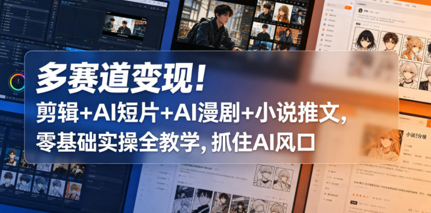多赛道变现！剪辑+AI短片+AI漫剧+小说推文，零基础实操全教学，抓住AI风口-御文网