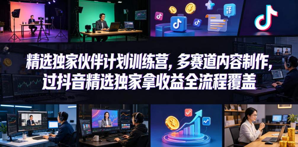 小豁食堂精选独家伙伴计划训练营,多赛道内容制作,过抖音精选独家拿收益全流程覆盖-御文网