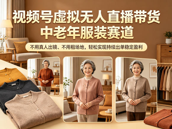 视频号虚拟无人直播带货中老年服装赛道,不用真人出镜、不用租场地,轻松实现持续出单稳定盈利-御文网