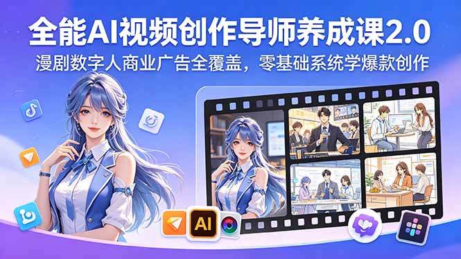全能AI视频创作导师养成课2.0，漫剧数字人商业广告全覆盖，零基础系统学爆款创作-御文网