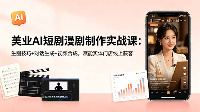 美业AI短剧漫剧制作实战课:生图技巧+对话生成+视频合成,赋能实体门店线上获客-御文网