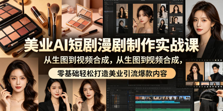 美业AI短剧漫剧制作实战课，从生图到视频合成，零基础轻松打造美业引流爆款内容-御文网
