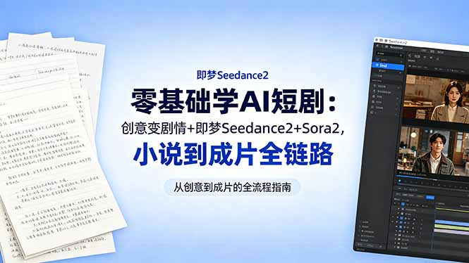 零基础学AI短剧：创意变剧情+即梦Seedance2+Sora2，小说到成片全链路-御文网