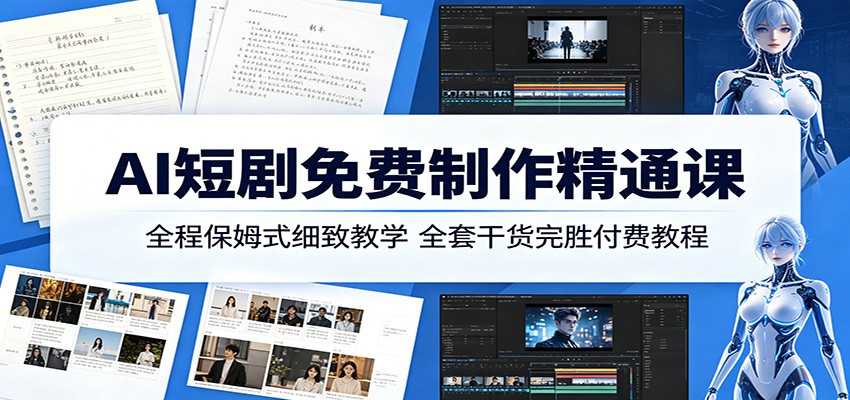 AI短剧免费制作精通课：全程保姆式细致教学，全套干货完胜付费教程-御文网