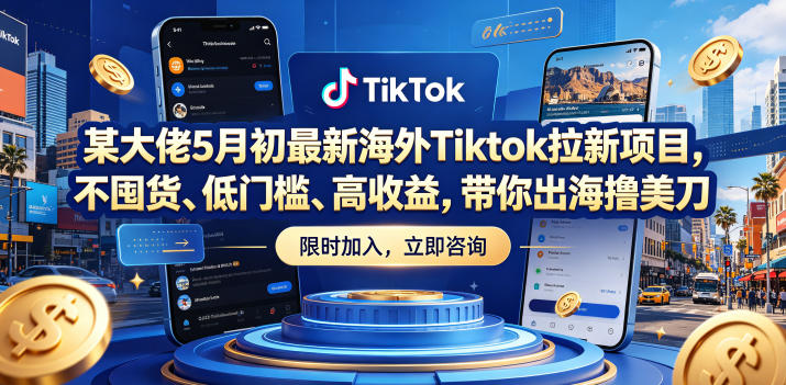 某大佬5月初最新海外Tiktok拉新项目，不囤货、低门槛、高收益，带你出海撸美刀-御文网