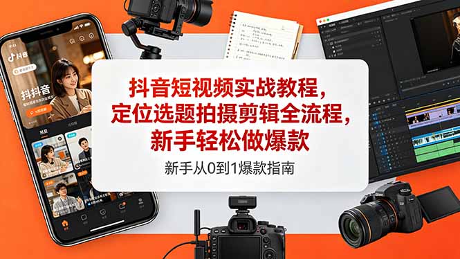 抖音短视频实战教程，定位选题拍摄剪辑全流程，新手轻松做爆款-御文网