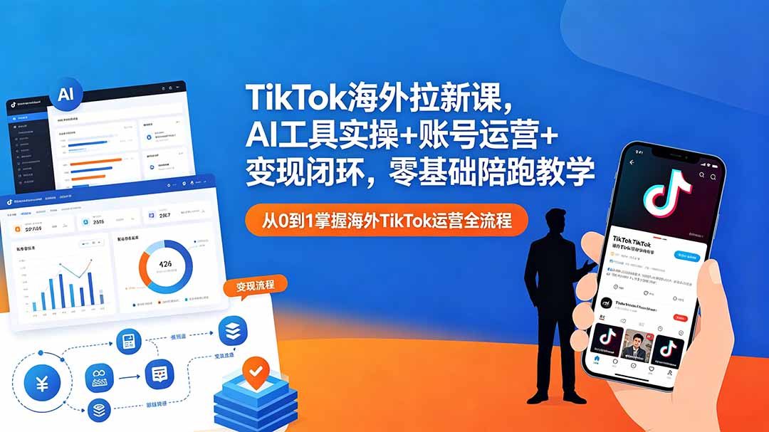 TikTok海外拉新课,AI工具实操+账号运营+变现闭环,零基础陪跑教学-御文网