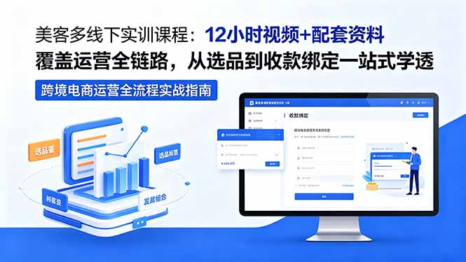 美客多线下实训课程:12小时视频+配套资料覆盖运营全链路,从选品到收款绑定一站式学透-御文网