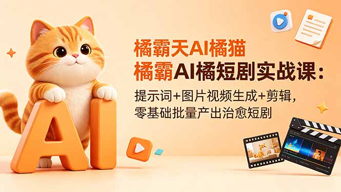 橘霸天AI橘猫短剧实战课：提示词+图片视频生成+剪辑，零基础批量产出治愈短剧-御文网