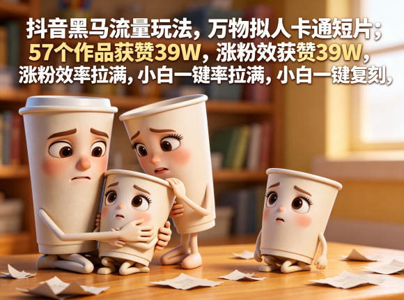 抖音黑马流量玩法，万物拟人卡通短片，57个作品获赞39W，涨粉效率拉满，小白一键复刻，保姆级拆解-御文网