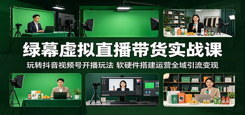 绿幕虚拟直播带货实战课:玩转抖音视频号开播玩法,软硬件搭建运营全域引流变现-御文网