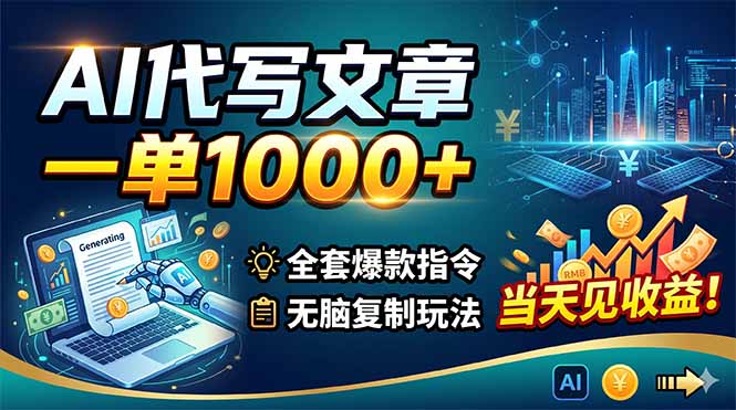 AI代写文章,一单1000+,全套爆款指令+无脑复制玩法,当天见收益!-御文网