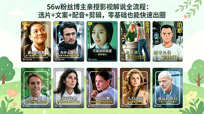 56万粉丝博主亲授影视解说全流程：选片+文案+配音+剪辑，零基础也能快速出圈-御文网