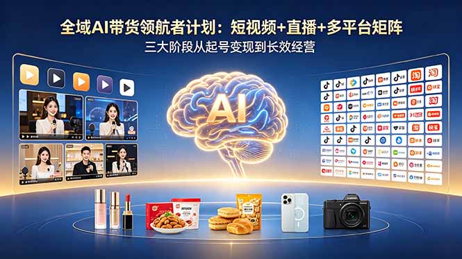 全域AI带货领航者计划：短视频+直播+多平台矩阵，三大阶段从起号变现到长效经营-御文网