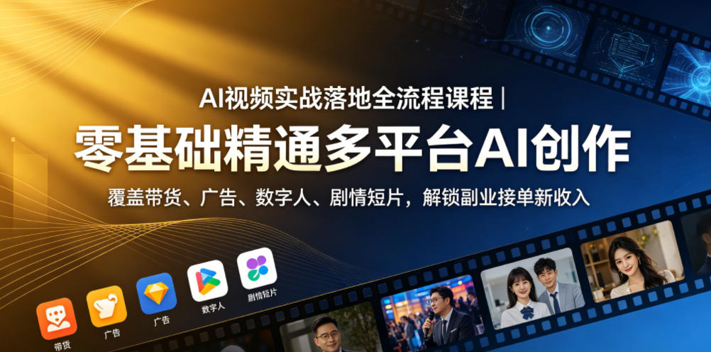 AI视频实战落地全流程课程｜零基础精通多平台AI创作，覆盖带货、广告、数字人、剧情短片，解锁副业接单新收入-御文网