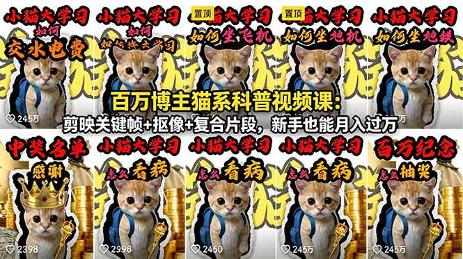 百万博主猫系科普视频课:剪映关键帧+抠像+复合片段,新手也能月入过万-御文网