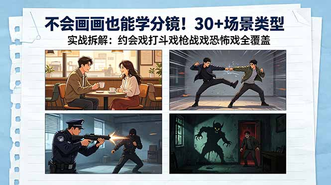 不会画画也能学分镜！30+场景类型实战拆解：约会戏打斗戏枪战戏恐怖戏全覆盖-御文网