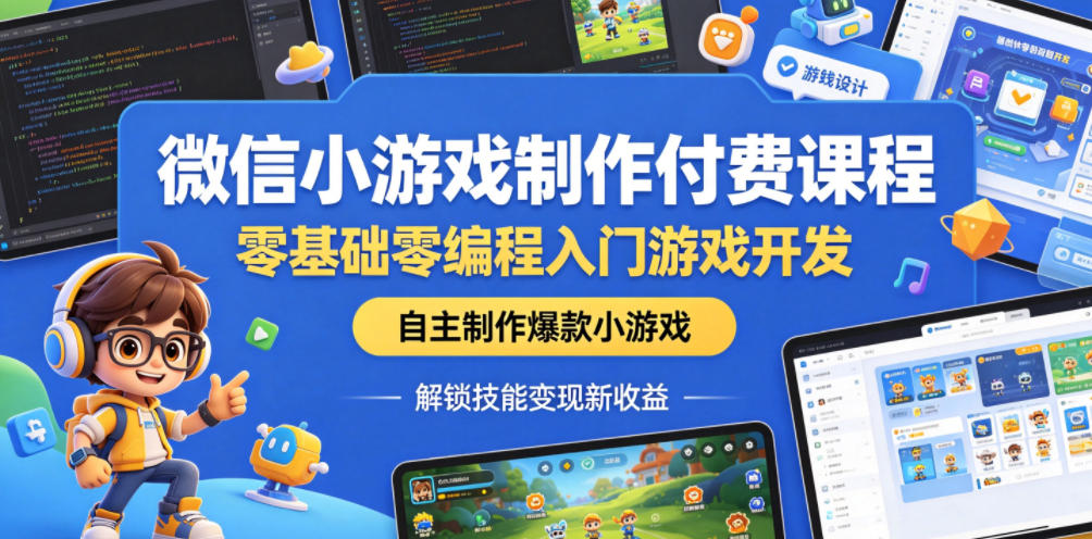 微信小游戏制作付费课程,零基础零编程入门游戏开发,自主制作爆款小游戏,解锁技能变现新收益-御文网
