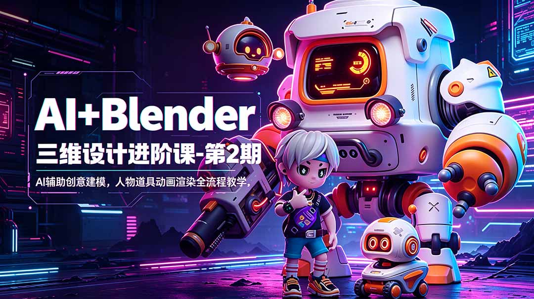 AI+Blender三维设计进阶课-第2期：AI辅助创意建模，人物道具动画渲染全流程教学-御文网