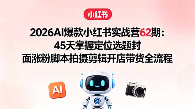 2026AI爆款小红书实战营62期:45天掌握定位选题封面涨粉脚本拍摄剪辑开店带货全流程-御文网
