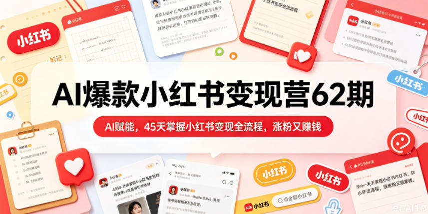 AI爆款小红书变现营62期2026年5月，AI赋能，45天掌握小红书变现全流程，涨粉又賺钱-御文网