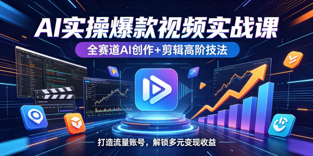 AI实操爆款视频实战课,全赛道AI创作+剪辑高阶技法,打造流量账号,解锁多元变现收益-御文网